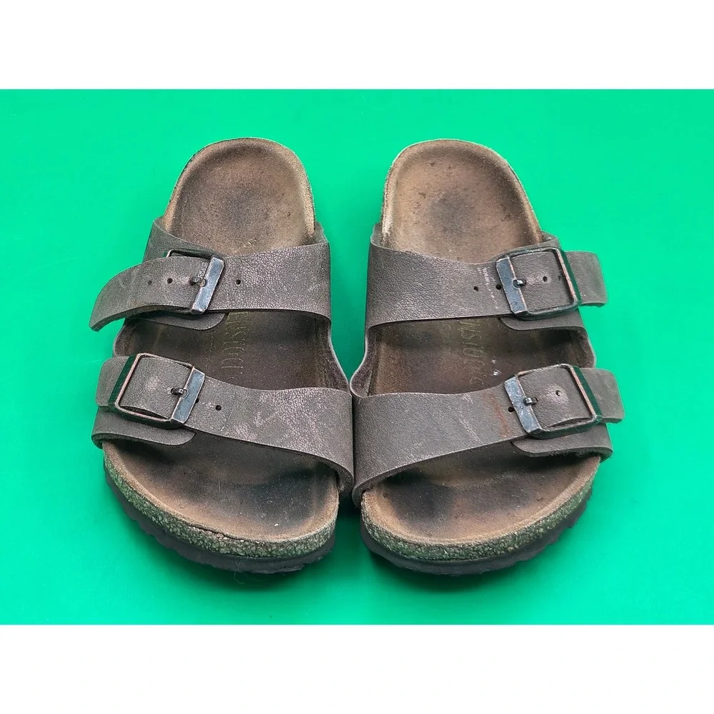 Birkenstock Arizona Kids Sandals Size 28 C10 Brown Metallic Two Strap Slides